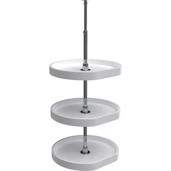 20 Inch Diameter D-Shape RAS Polymer Traditional 3 Shelf Corner Lazy Susan Set, for 38, 46 Inch Inner Cabinet Height, White