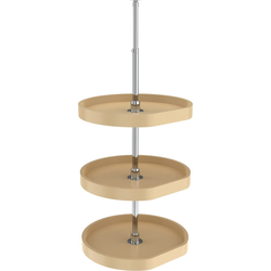 20 Inch Diameter D-Shape RAS Polymer Traditional 3 Shelf Corner Lazy Susan Set, for 38, 46 Inch Inner Cabinet Height, Almond