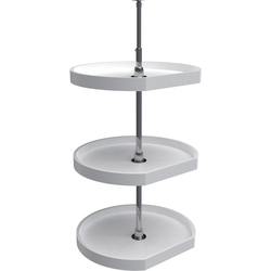 22 Inch Diameter D-Shape RAS Polymer Traditional 3 Shelf Corner Lazy Susan Set, for 38, 46 Inch Inner Cabinet Height, White