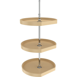 22 Inch Diameter D-Shape RAS Polymer Traditional 3 Shelf Corner Lazy Susan Set, for 38, 46 Inch Inner Cabinet Height, Almond