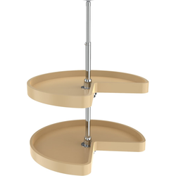 24 Inch Diameter Kidney Shape RAS Polymer 2 Shelf Corner Lazy Susan Set, for 26, 32 Inch Inner Cabinet Height, Almond