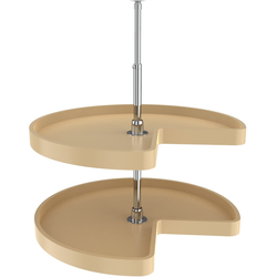 28 Inch Diameter Kidney Shape Independently Rotating 2 Shelf RAS Polymer Corner Lazy Susan Set, Almond