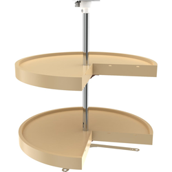 24 Inch Diameter Pie Cut RAS Polymer Door Mount 2 Shelf Corner Lazy Susan Set for Base Cabinets, Almond
