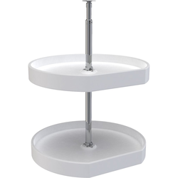  20 Inch Diameter D-Shape 2 Shelf Dependently Rotating Corner Lazy Susan for Cross-Corner Wall Cabinets, 26 to 31 Inch Height, White Polymer