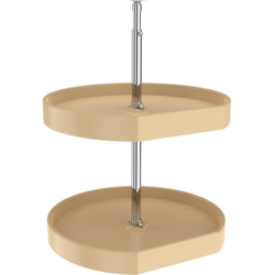  20 Inch Diameter D-Shape 2 Shelf Dependently Rotating Corner Lazy Susan for Cross-Corner Wall Cabinets, 26 to 31 Inch Height, Almond Polymer