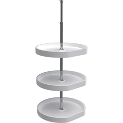 20 Inch Diameter D-Shape RAS Polymer Traditional 3 Shelf Dependently Rotating Corner Lazy Susan Set, White