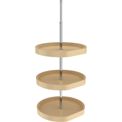 20 Inch D-Shape Dependently Rotating Three Shelf Polymer Lazy Susan, Almond