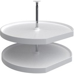 32 Inch Diameter D-Shape Polymer Lazy Daisy 2 Shelf Corner Lazy Susan Set, for 26, 31 Inch Inner Cabinet Height, White
