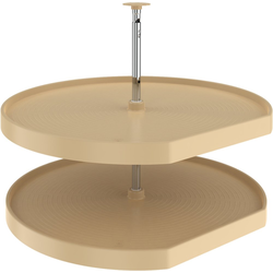 32 Inch Diameter D-Shape Polymer Lazy Daisy 2 Shelf Corner Lazy Susan Set, for 26, 31 Inch Inner Cabinet Height, Almond