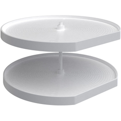 32 Inch Diameter D-Shape Polymer Lazy Daisy 2 Shelf Corner Lazy Susen Set with Bottom Mount Post, White