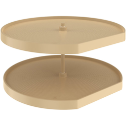 32 Inch Diameter D-Shape Polymer Lazy Daisy 2 Shelf Corner Lazy Susen Set with Bottom Mount Post, Almond
