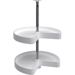 18 Inch Diameter Kidney Shape Polymer 2 Shelf Lazy Daisy Corner Lazy Susan Set, White