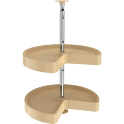 18 Inch Diameter Kidney Shape Polymer 2 Shelf Lazy Daisy Corner Lazy Susan Set, Almond