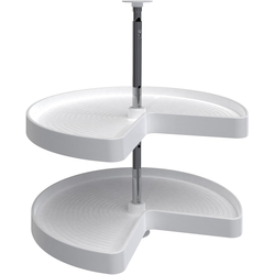 24 Inch Diameter Kidney Shape Polymer 2 Shelf Lazy Daisy Corner Lazy Susan Set, White