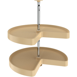 24 Inch Diameter Kidney Shape Polymer 2 Shelf Lazy Daisy Corner Lazy Susan Set, Almond