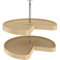 28 Inch Diameter Kidney Shape Polymer 2 Shelf Lazy Daisy Corner Lazy Susan Set, for 26-31 Inch Inner Cabinet Height, Almond