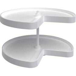 28 Inch Diameter Kidney Shape Polymer 2 Shelf Lazy Daisy Corner Lazy Susan Set with Bottom Mount Post, White