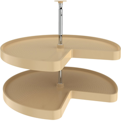 32 Inch Diameter Kidney Shape Polymer 2 Shelf Lazy Daisy Corner Lazy Susan Set, Almond