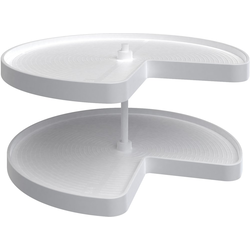 32 Inch Diameter Kidney Shape Polymer 2 Shelf Lazy Daisy Corner Lazy Susan Set with Bottom Mount, White
