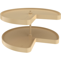 32 Inch Diameter Kidney Shape Polymer 2 Shelf Lazy Daisy Corner Lazy Susan Set with Bottom Mount, Almond
