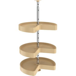 18 Inch Diameter Kidney Shape Polymer 3 Shelf Lazy Daisy Corner Lazy Susan Set, Almond