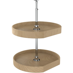 20 Inch Diameter D-Shape Natural Wood Lazy Daisy 2 Shelf Corner Lazy Susan Set, for 26, 31 Inch Inner Cabinet Height, Natural