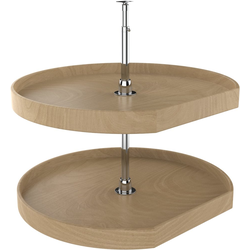 28 Inch Diameter D-Shape Natural Wood Lazy Daisy 2 Shelf Corner Lazy Susan Set, for 26, 31 Inch Inner Cabinet Height, Natural