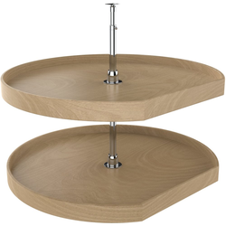 32 Inch Diameter D-Shape Natural Wood Lazy Daisy 2 Shelf Corner Lazy Susan Set, for 26, 31 Inch Inner Cabinet Height, Natural