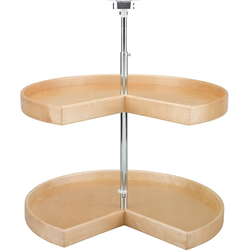 28 Inch Diameter Pie Cut Natural Wood Lazy Daisy 2 Shelf Corner Lazy Susan Set, Natural