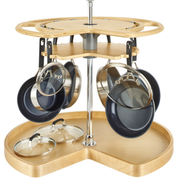 32 Inch Diameter Kidney Shape Glideware Not-So-Lazy Susan Cookware Organizer Set with 7 Hooks, Natural