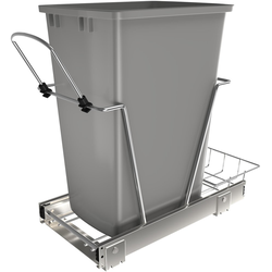 35 Quart Bottom Mount Single Trash Pull-Out Waste Container, Min. Cabinet Opening: 10-3/4" Wide, Metallic Silver