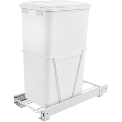 50 Quart Single Bottom Mount Trash Pull-Out with Lid, Min. Cabinet Opening: 12-3/8" Wide, White