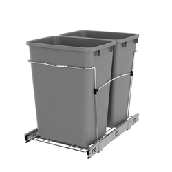 27 Quart Double Trash Pull-Out Waste Container Bin, Min. Cabinet Opening: 12" Wide, Metallic Silver
