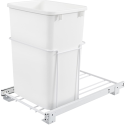 35 Quart Bottom Mount Single Trash Pull-Out Waste Container with Wire 3/4 Extension Slides, Min. Cabinet Opening: 14-1/2" Wide, White