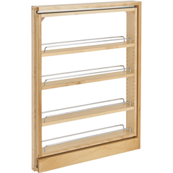 3 Inch Width Wood Kitchen Base Cabinet Filler with Pull-Out Storage, Natural, Min. Cabinet Opening: 3-1/8" W x 23-1/4" D x 30-1/8" H