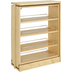 9 Inch Width Wood Kitchen Base Cabinet Filler Pull-Out with Adjustable Shelves, Natural, Min. Cabinet Opening: 9-1/8" W x 23-1/4" D x 30-1/8" H