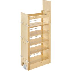 11"W x 43-1/4, 51-13/16 Inch Adjustable Height Tall Pantry Cabinet Pull-Out Organizer with 4 Moveable Shelves, Natural, Min. Cabinet Opening: 11-1/8"W x 22-1/4"D x 43-3/8"H
