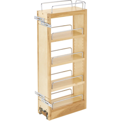5 Inch Width Wood Classic Upper Kitchen Wall Cabinet Pull-Out Organizer with Ball-Bearing Tri-Slide System, Natural, Min. Cabinet Opening: 5-1/8" W x 11" D x 26-3/8" H