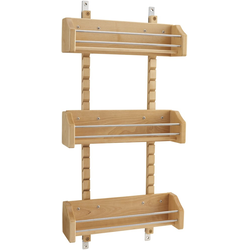 Adjustable Door Mount Spice Rack with Chrome Rails and Mounting Hardware for 18 Inch Width Cabinet, 13-1/8 Inch Width x 25 Inch Height x 4 Inch Depth, Natural Maple 