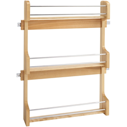  Door Mount Spice Rack with Chrome Rails and Mounting Hardware for 21 Inch Width Cabinet, 16-1/2 Inch Width x 21-1/4 Inch Height x 3-1/8 Inch Depth, Natural Maple 