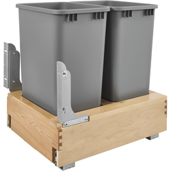 22% OFF 50 Quart Wood Bottom Mount Double Trash Pull-Out Waste Containers with Rev-A-Motion Slides, Min. Cabinet Opening: 17-3/8" Wide, Natural