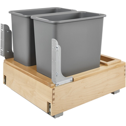 30 Quart Wood Bottom Mount Double Trash Pull-Out Waste Containers with Rev-A-Motion Slides, Min. Cabinet Opening: 20-3/8" Wide, Natural