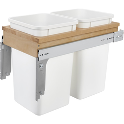  Wood Top Mount Double 2 x 27 Qt White Trash Pull-Out Waste Containers for 11-3/4" Opening Width, 17-7/8" Height x 22-3/4 Minimum Depth, Natural