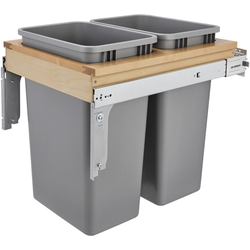 50 Quart Wood Top Mount Double Trash Pull-Out Waste Container with Rev-A-Motion Slides for 18 Inch Cabinet Opening Width, Natural
