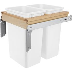  Wood Top Mount Double 2 x 50 qt Trash Pull-Out Waste Containers for 18" Opening Width, 21-3/4" Height x 22-3/4 Minimum Depth, Natural