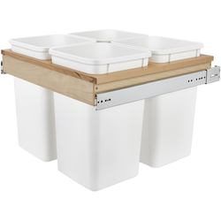 (4) 27 Quart Wood Top Mount Waste Containers for Framed or Frameless Cabinets for 24 Inch Cabinet Opening Width, Natural