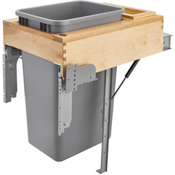 28% OFF 50 Quart Wood Top Single Trash Pull-Out Waste Container for 14-1/2, 16-3/4 Inch Opening Width, Wood/Silver