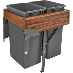 50 Quart Wood Top Mount Double Trash Pull-Out with Rev-A-Motion Slides for 17-1/2 Inch Cabinet Opening Width, Walnut