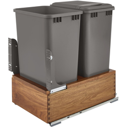 50 Quart Wood Bottom Mount Double Trash Pull-Out Waste Containers with Blum Soft-Close Slides, Min. Cabinet Opening: 18-1/4" Wide, Walnut
