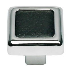 Paradigm 1-1/4 Inch Diameter Chrome/Black Leather Cabinet Knob